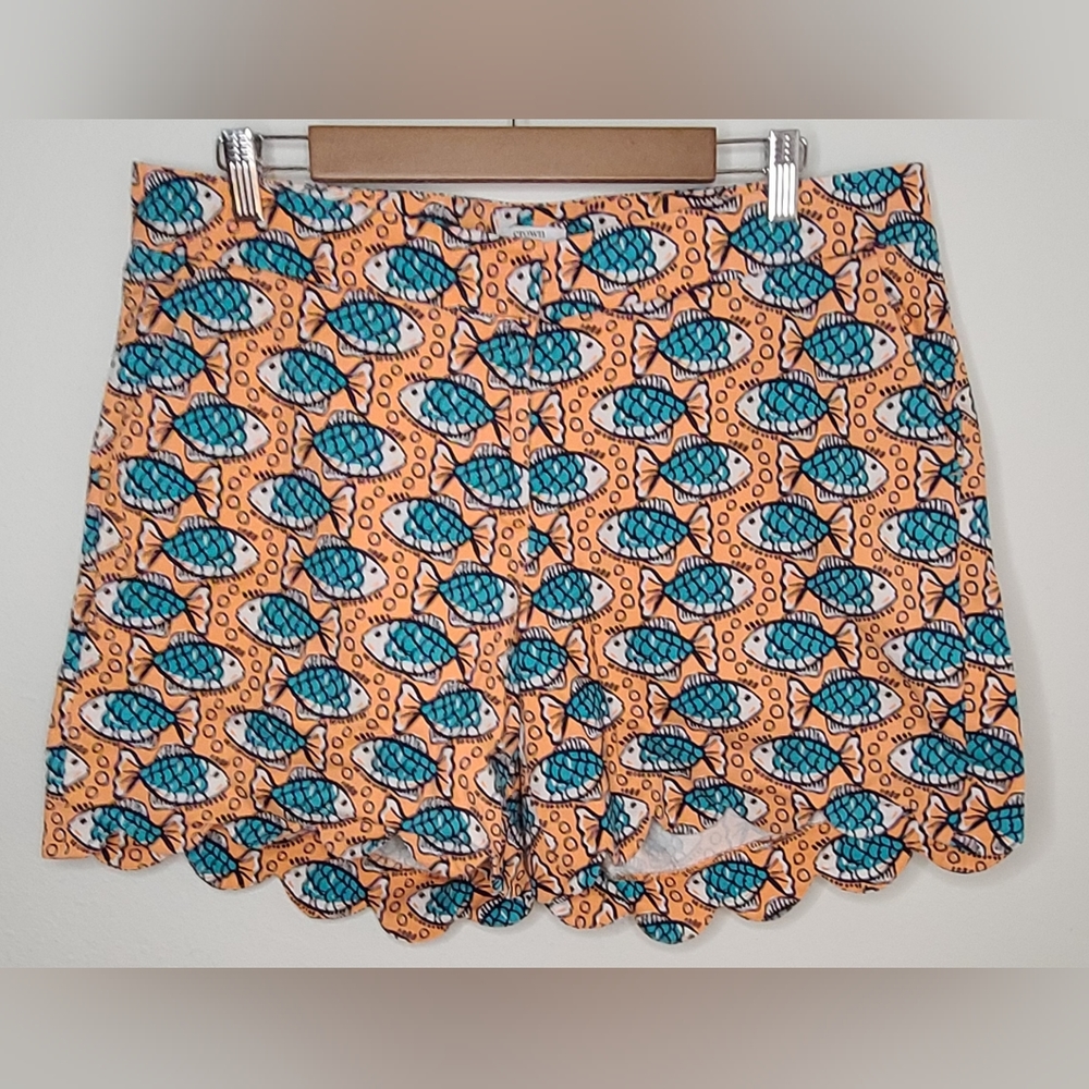 Crown & Ivy - Women's Orange & Blue Fish Print Scalloped Shorts, Sz 14W - Picture 1 of 4